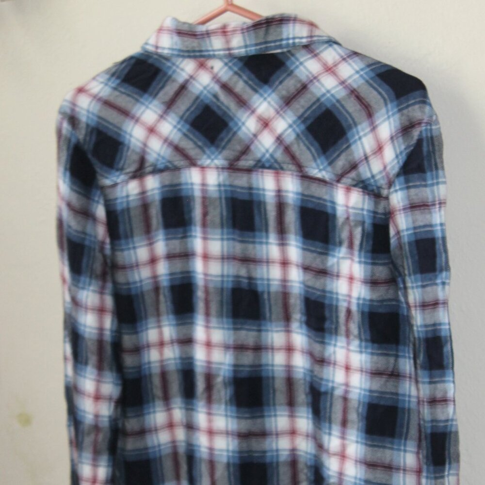 Aeropostale Women's Flannel Button Up Shirt Plaid Blue with Red Size Large